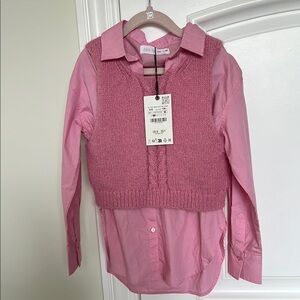 Zara Kids Pink Knit Vest Over Shirt - Girls